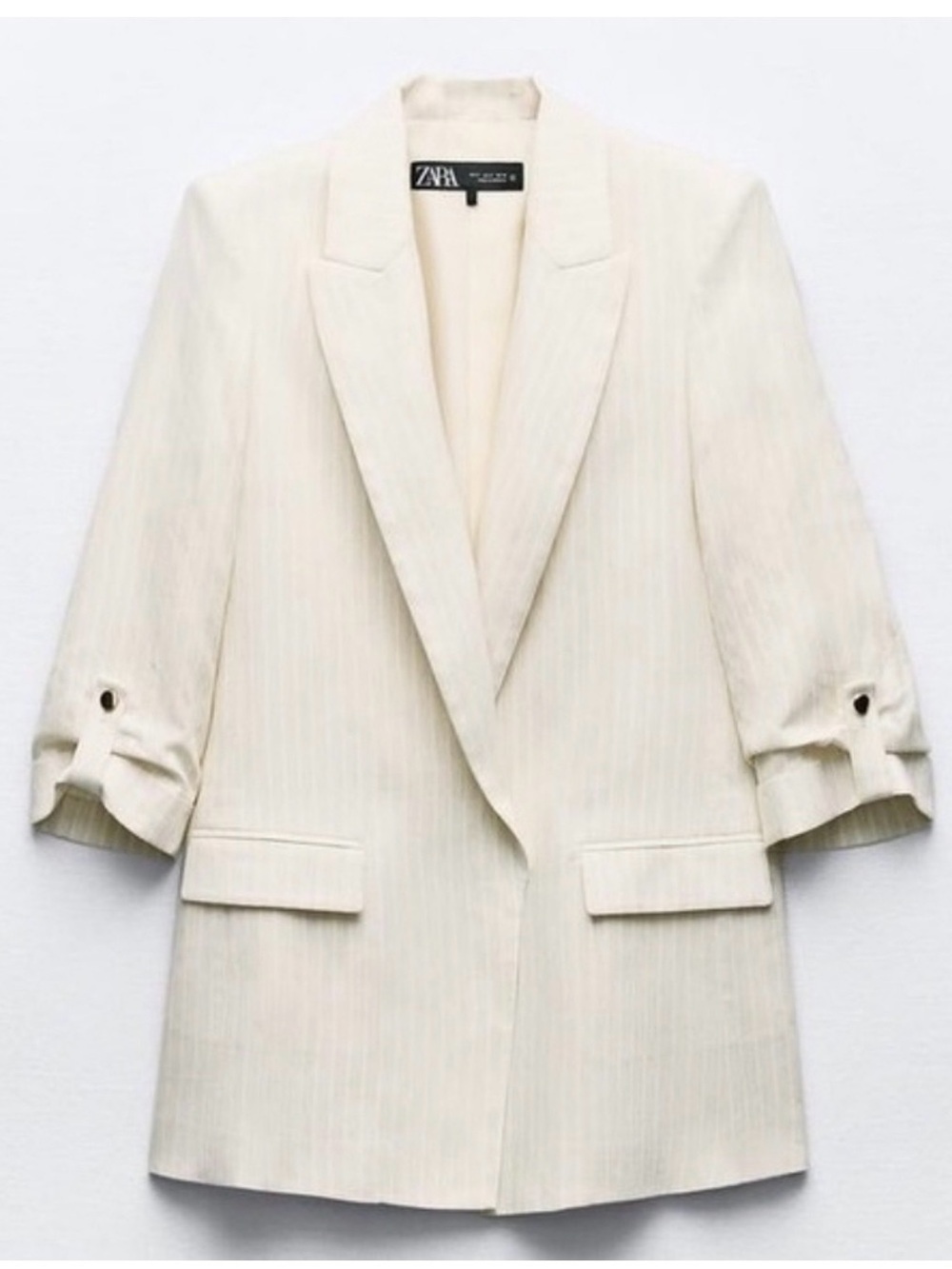ZARA LINEN BLEND BLAZER WITH ROLLED-UP SLEEVES